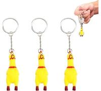 1 portachiavi in gomma a forma di gallina che urla, con gag e pratico ciondolo per scherzo, portachiavi per auto, per borse, chiavi, cellulari, portachiavi, da uomo, giallo, Giallo