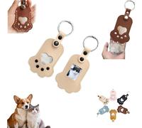 1 portachiavi in pelliccia di cane, porta foto commemorativa per animali domestici, portachiavi in pelle a forma di zampa, portachiavi ricordo per la perdita di cane e gatto, portachiavi con pelliccia
