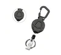 1 Portachiavi retrattile per uso intenso con avvolgitore, porta badge in grigio laser, moschettone in acciaio rivestito con gancio a sgancio rapido, ideale per campeggio, pesca, zaino, forniture scola