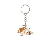 1 portachiavi rotondo in metallo, porta portachiavi ad anello, mini ciondolo artigianale,Fotografia di un bulldog inglese triste e stanco con crema marrone
