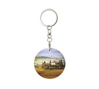 1 portachiavi rotondo in metallo, porta portachiavi ad anello, mini ciondolo artigianale,La Toscana vista dalla pietra Antico borgo di Montepulciano Italia in una giornata nuvolosa Natura