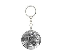 1 portachiavi rotondo in metallo, porta portachiavi ad anello, mini ciondolo artigianale,Modello tigre bianca