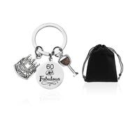 1 portachiavo per 60° compleanno, 1 borsa portaoggetti, acciaio inox, inciso, medaglia, unico, argento, 22 * 22 mm