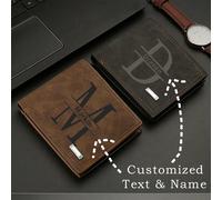 1 Portafoglio corto da uomo personalizzato in colore unito con stampa a lettere, realizzato in pelle PU, con incisione laser, semplice bifold in PU opaco con più scomparti per le carte, regalo persona