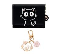 1 portafoglio gatto nero con 1 ciondolo gatto, simpatico portamonete da donna, borsa in pelle PU con slot multi-card, borsa per fisarmonica a mano (nera)