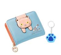 1 portafoglio per gatti blu con 1 ciondolo a forma di zampa di gatto blu, portafogli per bambini, portafogli in pelle animata, Blu, 12*10*3cm, Classico