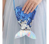 1 portamonete a forma di sirena, regalo di compleanno, con paillettes e coda di pesce, borsa a tracolla per ragazze, piccolo regalo per le vacanze, Blu, moderno
