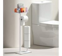 1 Portarotolo di carta igienica bianco/nero con portatelefono e vassoio portaoggetti, adatto per 3 rotoli di carta igienica di scorta, portarotolo di carta igienica da terra indipendente, accessori pe