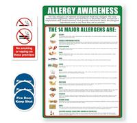 1 poster di sensibilizzazione sulle allergie alimentari, 2 vietato fumare o svapare in questi locali e 3 porte antincendio Keep Shut, poster per la salute e la sicurezza per cucine