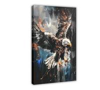 1 poster su tela con immagine di Eagle Freedom Soar, decorazione per camera da letto, sport, ufficio, stanza, regalo, stile cornice, 40 x 60 cm