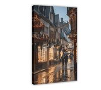 1 poster su tela con scritta "Intimate City Street in Holiday Spirit", decorazione per camera da letto, ufficio, camera da letto, regalo, con cornice, 50 x 75 cm