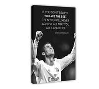 1 poster su tela di Cristiano Ronaldo, decorazione per camera da letto, sport, ufficio, camera da letto, regalo, con cornice, 50 x 75 cm