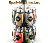 1 pratico contenitore rotante per spezie - contenitore rotante per spezie ed erbe aromatiche da banco, barattoli per la conservazione, uno strato di sei barattoli di vetro e due strati di dodici barat