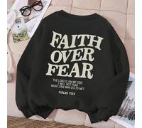 1 Pullover a maniche lunghe con collo tondo per ragazzi, stampato con il testo "La fede supera la paura", che offre un capo superiore autunnale e invernale comodo, alla moda e casual per giovani ragaz