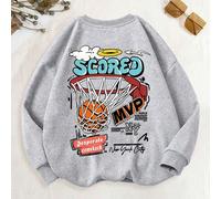 1 Pullover a maniche lunghe con scollo tondo da ragazzo con stampa "Dunk Score", che offre un capo caldo, comodo, alla moda e casual per l'autunno e l'inverno per ragazzi giovani/pre-adolescenti/adole