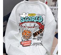 1 Pullover a maniche lunghe con scollo tondo da ragazzo con stampa "Dunk Score", che offre un capo caldo, comodo, alla moda e casual per l'autunno e l'inverno per ragazzi giovani/pre-adolescenti/adole