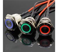 1 pz 16 mm 3 V 5 V 12 V 220 V Interruttore a pulsante in metallo con LED di alimentazione in alluminio NO Interruttore a pulsante in metallo con ripristino automatico normalmente aperto(Red,220V)