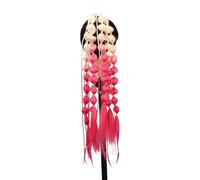 1 pz 24 pollici parrucca sintetica for capelli coda di cavallo posticci rosa lunga lanterna bolla treccia donne ragazza Halloween(Red)