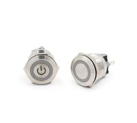 1 pz 25mm interruttore a pulsante in metallo in acciaio inossidabile anello luminoso a LED indicatore di potenza momentaneo a scatto fisso 6 pin for auto 12 V(White)