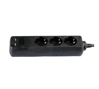 1 pz 3 Ways Socket with 2 USB (3G 1.5mm2 X 1.5M) Polybag with Card Black