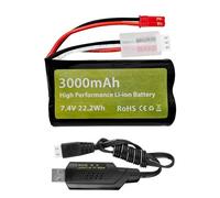 1 pz 7,4 V 3000 mAh 15C 2S Li-Ion Batteria con spina JST-2P con cavo di ricarica USB per UDIRC UD1601 UD1602 SG1603 RC,1/10、1/12、1/16 Auto Telecomando Giocattolo proporzionale