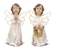 1 pz Angelo bianco resina natalizio preghiera corona h.20 cm 2 ass. decorazione
