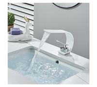 1 PZ Bagno Rubinetto Del Bacino Cascata Beccuccio Design A Gomito Montaggio su Ponte Singolo Foro Maniglia Singola Miscelatore Acqua Calda e Fredda Lavaggio Vasca Gru(White Chrome)