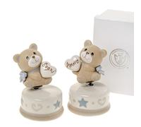 1 PZ BARTY Carillon orso Orsetto celeste in ceramica 12 cm BOMBONIERA 1D9Q
