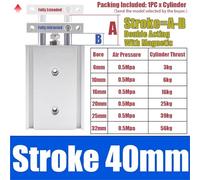 1 pz Cilindro pneumatico TR16 TR20 TR25 TR32 Cilindro a doppio stelo Cilindro pneumatico Corsa 10-200 mm Con magnete Tipo a doppia azione(Stroke 40mm Magnetic,TR6 (Bore 6mm))