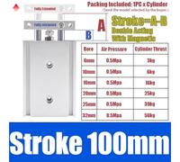 1 pz Cilindro pneumatico TR16 TR20 TR25 TR32 Cilindro a doppio stelo Cilindro pneumatico Corsa 10-200 mm Con magnete Tipo a doppia azione(Stroke100mm Magnetic,TR32 (Bore 32mm))