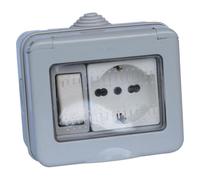 1 PZ CONTENITORE ESTERNO INTERRUTTORE + PRESA/SCHUKO 1 deviatore + 1 presa bivalente 10/16A / schuko NextradeItalia Mod.FERX.WNDLELENLM
