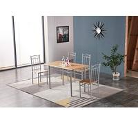 SET TAVOLO RETTANGOLARE 120X70Xh75 CM+ 4 SEDIE MDF COLORE LEGNO CHIARO ACCIAIO