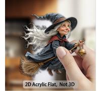 1 pz di un magnete piatto 2D realizzato in acrilico e gomma, con una strega su una con un mantello giocoso a e un ciondolo a . per i fan di Halloween, la delle e come regalo per la stagione spettrale