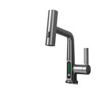 1 PZ display digitale della temperatura rubinetto del bacino tipo ascensore uscita a cascata rubinetto miscelatore acqua calda e fredda rubinetto estraibile rubinetto del bagno sospeso(Gun Gry)