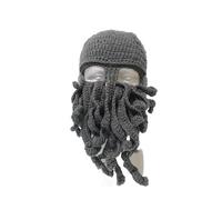 1 pz Divertente Cappello Fatto a Mano con Tentacolo di Polpo Berretto all'Uncinetto con Barba da Uomo e da Donna, Maschera Antivento in Maglia, Cappello da Sci, Halloween, Animale, Regalo(Dark Gray)