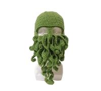 1 pz Divertente Cappello Fatto a Mano con Tentacolo di Polpo Berretto all'Uncinetto con Barba da Uomo e da Donna, Maschera Antivento in Maglia, Cappello da Sci, Halloween, Animale, Regalo(Green)