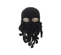 1 pz Divertente Cappello Fatto a Mano con Tentacolo di Polpo Berretto all'Uncinetto con Barba da Uomo e da Donna, Maschera Antivento in Maglia, Cappello da Sci, Halloween, Animale, Regalo(Black)