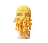 1 pz Divertente Cappello Fatto a Mano con Tentacolo di Polpo Berretto all'Uncinetto con Barba da Uomo e da Donna, Maschera Antivento in Maglia, Cappello da Sci, Halloween, Animale, Regalo(Yellow)