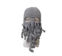 1 pz Divertente Cappello Fatto a Mano con Tentacolo di Polpo Berretto all'Uncinetto con Barba da Uomo e da Donna, Maschera Antivento in Maglia, Cappello da Sci, Halloween, Animale, Regalo(Grey)