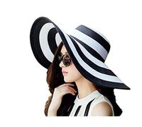1 PZ Donna Lady Grils Bianco+Nero A Righe Pieghevole Beachwear Ampia Tesa Grande Elegante Cappello Da Sole Estate Spiaggia di Paglia Cap UPF 50+