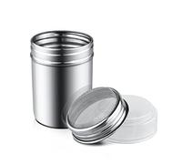 1 pz in acciaio inox polvere zucchero shaker spolverino con coperchio, maglia fine shaker polvere lattine per bicarbonato di sodio cacao amido di mais caffè farina ect
