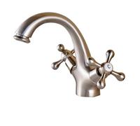 1 PZ Ottone Antico Bagno Rubinetto Del Bacino Controsoffitto Montaggio Singolo Foro Doppia Maniglia Retro Rubinetto Miscelatore Acqua Calda e Fredda Lavabo Rubinetto(Brushed Nickel)