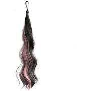 1 pz. Parrucca for capelli sintetici autoavvolgenti da 50 cm, coda di cavallo, fai da te, con chignon ondulato, testa soffice naturale, artefatto, fiore(Black Pink)