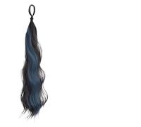 1 pz. Parrucca for capelli sintetici autoavvolgenti da 50 cm, coda di cavallo, fai da te, con chignon ondulato, testa soffice naturale, artefatto, fiore(Black Blue)