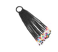 1 pz parrucca treccia for bambini coda di cavallo con fiocco e perline carino passante for capelli intrecciati for bambini(Black)
