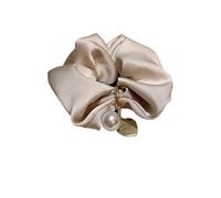 1 pz Scrunchies vintage in raso di seta tinta unita for capelli for ragazze con perle a cuore color oro for accessori for capelli da donna(Beige)