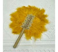 1 pz ventaglio a mano con piume di tacchino africano, piume per danza, decorazione per matrimoni, ventaglio con pietre, ventaglio blu monofacciale-AF30-26-1 pz