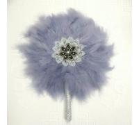 1 pz ventaglio a mano con piume di tacchino africano, piume per danza, decorazione per matrimoni, ventaglio con pietre, ventaglio blu monofacciale-AF30-10-1 pz