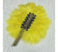 1 pz ventaglio a mano con piume di tacchino africano, piume per danza, decorazione per matrimoni, ventaglio con pietre, ventaglio blu monofacciale-AF30-25-1 pz