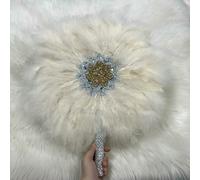 1 pz ventaglio a mano con piume di tacchino africano, piume per danza, decorazione per matrimoni, ventaglio con pietre, ventaglio blu monofacciale-AF30-1-1 pz